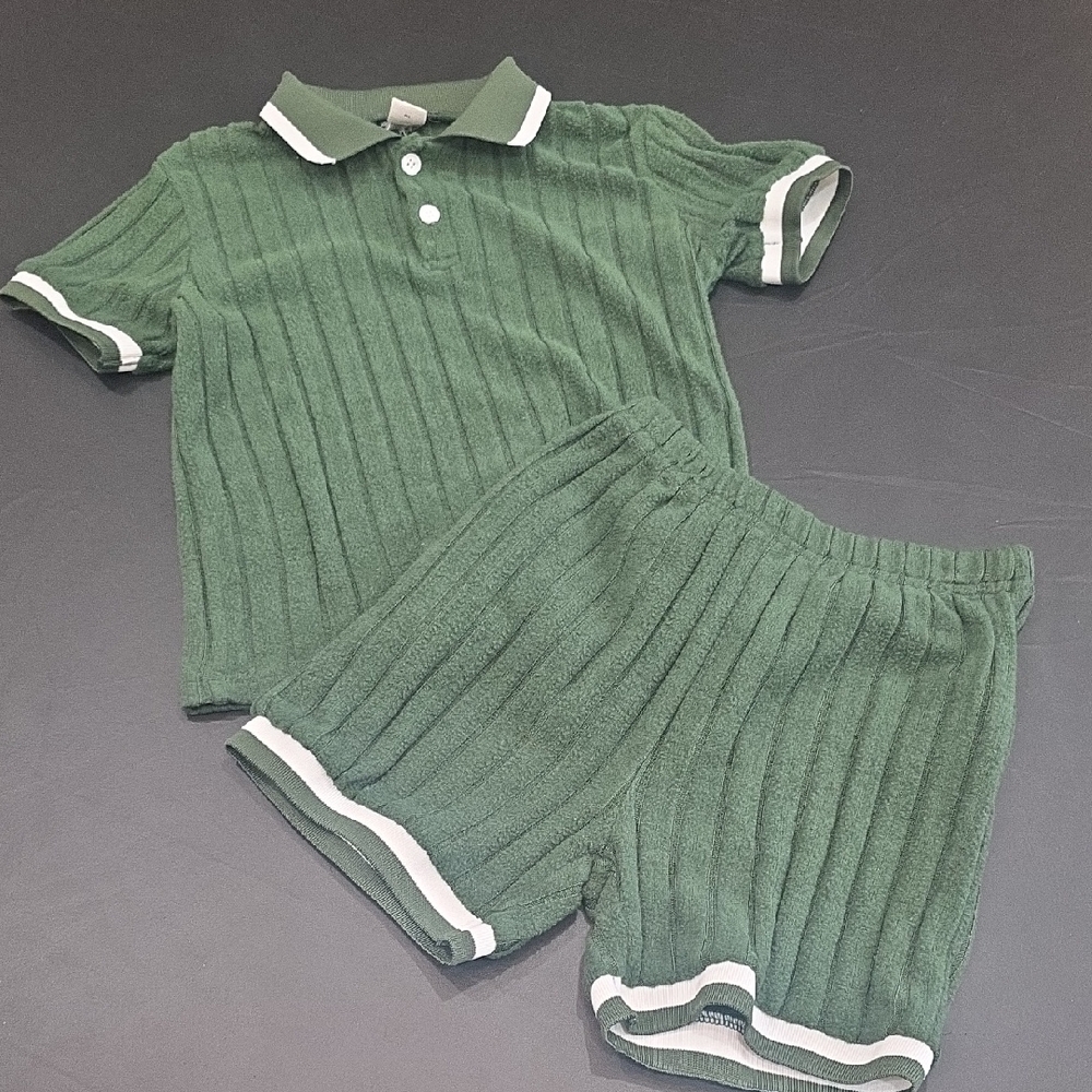 SHEIN Olive Ribbed Polo with White Accents